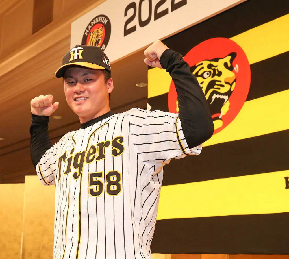 【画像・写真】阪神ドラ4・前川　金本の背番「6」の継承誓う　早くもスラッガーの貫禄　まずは「58」で結果残す