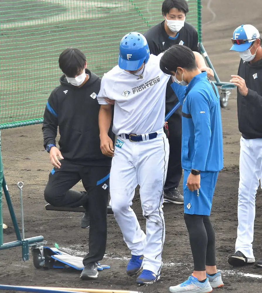【画像・写真】日本ハム・野村にアクシデント　走塁練習で左足首負傷、あす診断結果判明