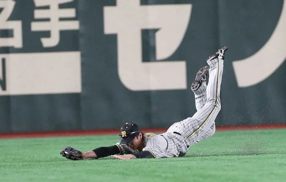 【画像・写真】阪神・近本が“超美技”で魅せた　フェンス際の打球をジャンピングキャッチ