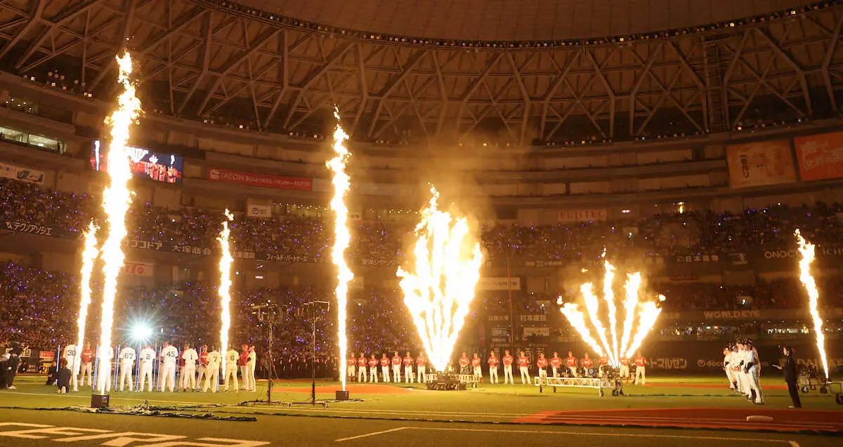 【画像・写真】＜オ・楽＞試合前に行われた開幕セレモニー（撮影・椎名　航）