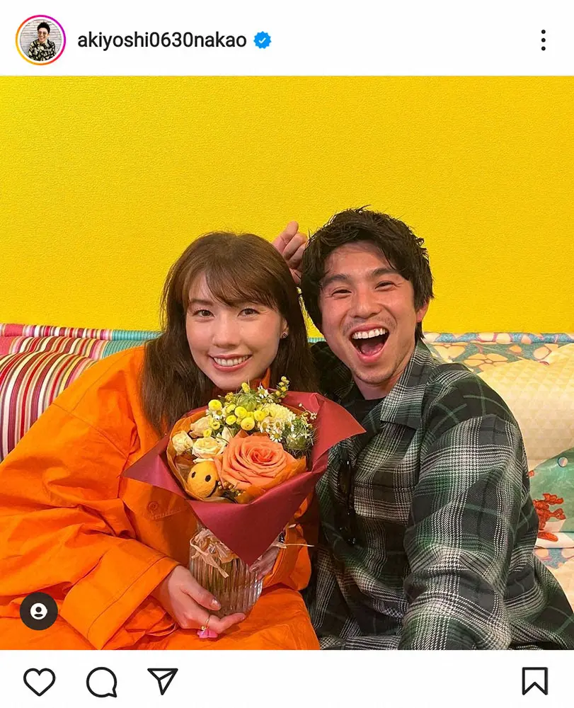 【画像・写真】中尾明慶　仲里依紗との結婚9周年を報告　長男から花と手紙贈られ「泣ける　本当に幸せ者」
